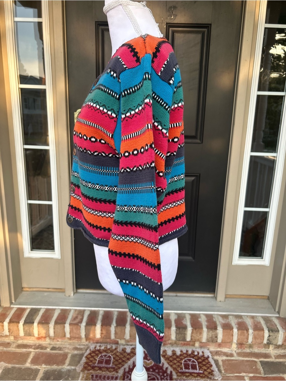 Vintage 90s LizWear multicolored striped cropped knit cardigan southwestern S - Picture 5 of 8